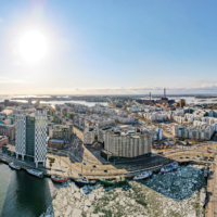 Helsinki aerial panoramic view at sunset, Finland.