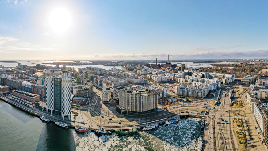 Helsinki aerial panoramic view at sunset, Finland.