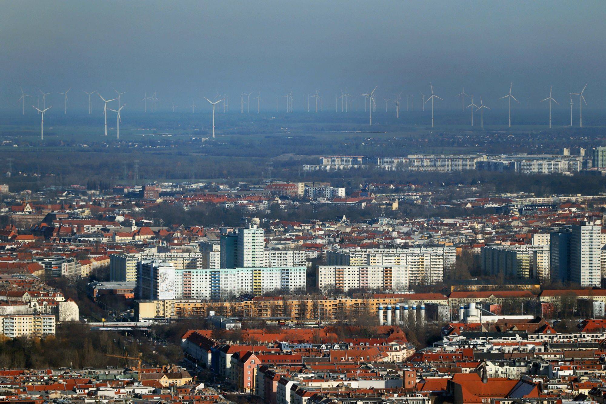 Wind turbines beyond the Prenzlauer Berg and Weissensee districts in Berlin | BLOOMBERG