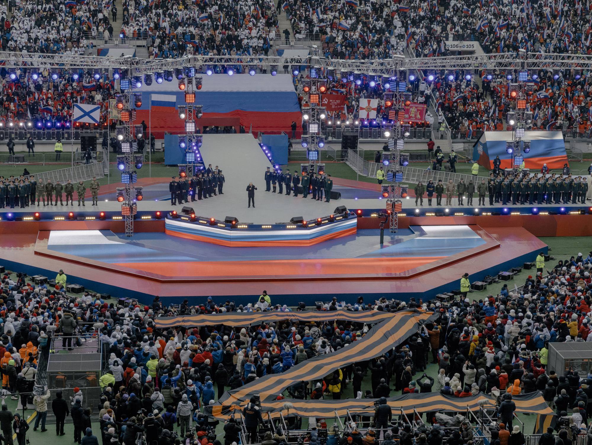 Russian President Vladimir Putin speaks at a rally in Moscow on Wednesday | NANNA HEITMANN / THE NEW YORK TIMES
