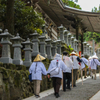 People on the Buddhist pilgrimage known as the Shikoku Henro make their way to Unpenji temple.