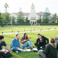 Students share some free time at Kwansei Gakuin University’s campus in Nishinomiya, Hyogo Prefecture. | KWANSEI GAKUIN UNIVERSITY