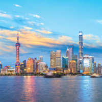 Shanghai skyline panoramic view at night, China