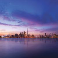 Dubai Skyline at Sunset and Blue Hour