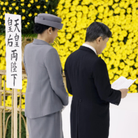 The imperial couple attend a  memorial ceremony to mark the 78th anniversary of Japan’s surrender in World War II, at Nippon Budokan on Aug. 15, 2023. | KYODO