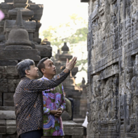 Emperor Naruhito pays a visit to Borobudur temple in Yogyakarta, Indonesia, on June 22, 2023. | KYODO