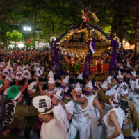 People carry mikoshi (intricately decorated portable shrines) throughout the town to the beat of wadaiko (drums) at the Kurayami Matsuri in Fuchu, Tokyo. | FUCHU TOURISM ASSOCIATION