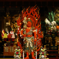 Fudo Myoo statues, which are usually kept at Agon Shu dojos across Japan, are displayed at the festival as symbols of earthquake protection.
