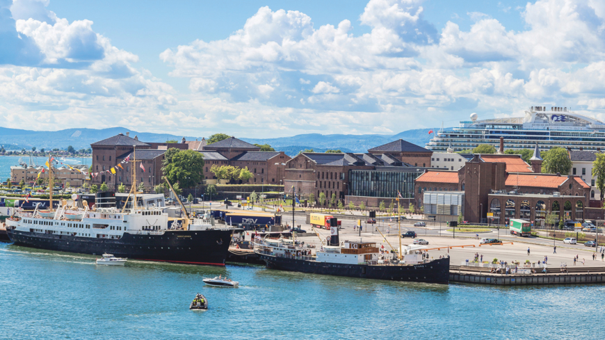 OSLO, NORWAY - JULY 29: The Oslo Norway Harbor is one of Oslo's great attractions. Situated on the Oslo Fjord in Oslo, Norway on July 29, 2014