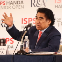 Handa explains the details of sponsoring the Senior Open, which is organized by The R&A. | ISPS