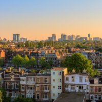 Beautiful cityscape looking over the city of Amsterdam in the Netherlands
