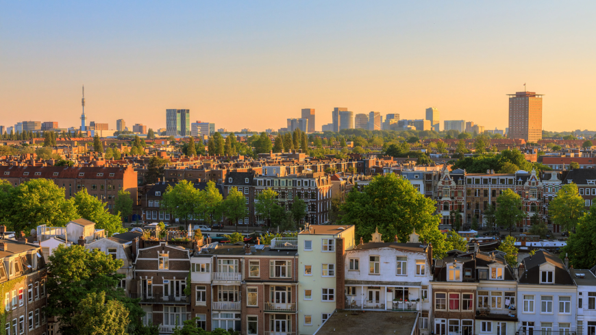 Beautiful cityscape looking over the city of Amsterdam in the Netherlands