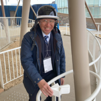 Professor Sugihara inspects the installation of the white arrows at the Osaka Expo in March 2025.