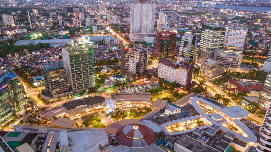 Cebu City, Philippines: Evening Aerial of Cebu Business Park and Ayala Center Cebu.