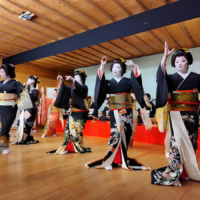 Geisha perform traditional dances at an event in June. | HAKONE-YUMOTO KENBAN