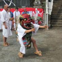 A Hakone-no-yutate shishimai is performed at a shrine in Sengokuhara in March.