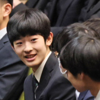 The prince attends his entrance ceremony at the University of Tsukuba in Ibaraki Prefecture on April 5. | JIJI