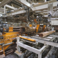 Logs are cut into dimension lumber at Kyowa Mokuzai’s factory.