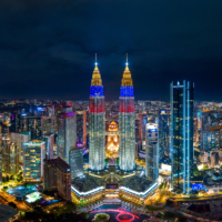 Panoramic of Kuala lumpur city at night, Malaysia.