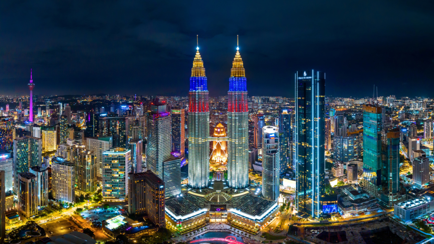 Panoramic of Kuala lumpur city at night, Malaysia.