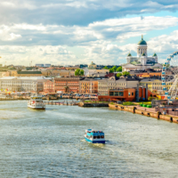 Helsinki cityscape with Helsinki cathedral and Market square, Finland