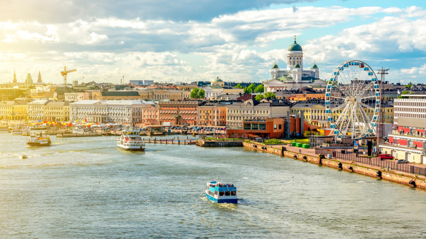Helsinki cityscape with Helsinki cathedral and Market square, Finland