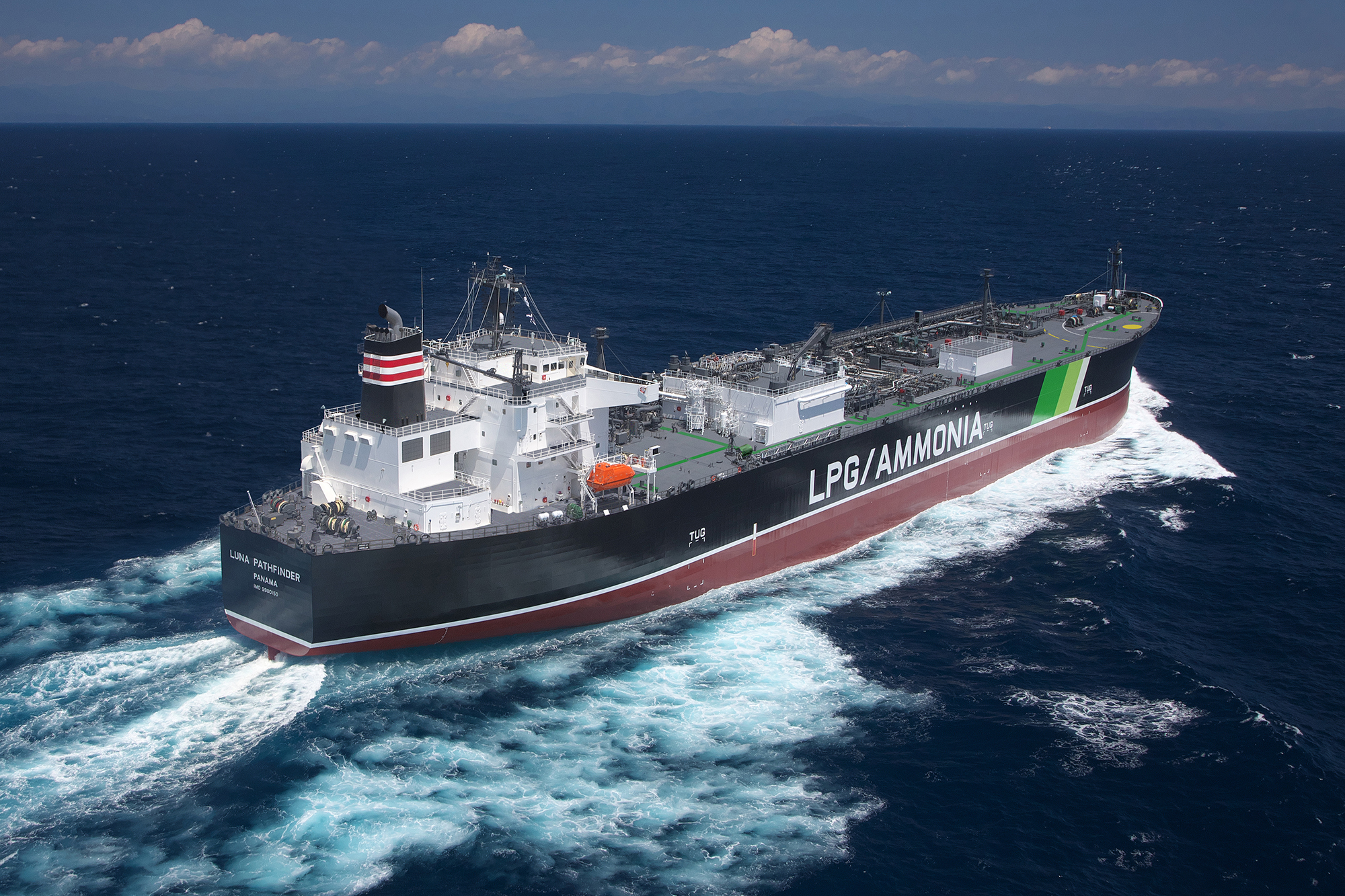 An illustration depicts the Luna Pathfinder, a large liquefied petroleum gas carrier equipped with a dual-fuel LPG-ammonia engine, which is scheduled to set sail in 2026. | NYK
